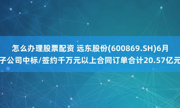 怎么办理股票配资 远东股份(600869.SH)6月子公司中标/签约千万元以上合同订单合计20.57亿元